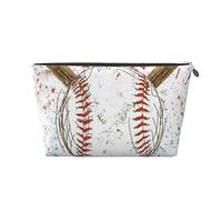 Mazze da baseball disegnate a mano e palla stampata in pelle da viaggio borsa per trucco con cerniera dorata per le donne in movimento, Argento, One Size, Beauty case
