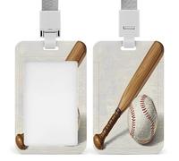 Mazze da baseball disegnate a mano e porta badge identificativo con cordino staccabile Custodia verticale in plastica rigida protegge carte d'identità di lavoro carte di credito per ufficio fabbrica