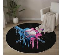 Mazze Da Baseball Incrociate Tappeto Salotto E Camera Da Letto a Pelo Corto, Arte Con Schizzi Di Acquerello Tappeti Rotondi Lavabili, Tappeti Rotondi per Cucina E Camera Da Letto (60cm, Nero )