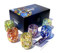 MAZZEGA ART & DESIGN - 6 Bicchieri Acqua Big Colombina in Vetro Soffiati e Lavorati a Mano con Murrine di Murano, linea “I Colori di Murano” 435 ml. Made in Italy (MIX GIFT BOX, 6)