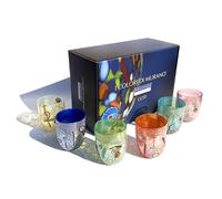 MAZZEGA ART & DESIGN - Bicchiere in Vetro di Murano Giorgione, Soffiati e Lavorati a Mano nell'Isola di Murano. Linea “I Colori di Murano” 350 ml. Made in Italy (AZZURRO) (6, MIX)