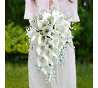 Mazzi da Sposa da Sposa, Holding Artificial Flower, Bouquet Fai da Te Calla Bianca Bouquet da Sposa Artificiali, Sposa A Cascata A Cascata A Forma di Cascata per Il Matrimonio Romantico fra