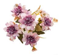 Mazzi di crisantemi artificiali realistici, altezza 30 cm, per la decorazione della casa e bouquet da sposa, design a più rami con fogliame, fiori in tessuto per interni ed esterni (viola)