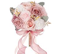 Mazzi di fiori artificiali di rosa polverosa, bouquet di rose artificiali prefabbricate per addio al nubilato, destinazione, cerimonie, anniversari, decorazioni