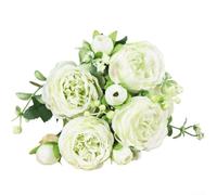 Mazzi di peonie realistiche in seta per matrimoni, eventi, decorazioni e decorazioni per la stanza, con fiori vivaci e struttura dettagliata delle foglie (verde)