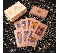 Mazzo di carte per tarocchi oro rosa per principianti - Set di fogli impermeabili resistenti alle pieghe con guida, carte affermazioni, chakra, pianeti, segni zodiacali, elementi