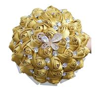 Mazzo di fiori a mano in oro chiaro con nastro di strass rosa sposa bouquet pieno di diamanti fiori tenuti in mano decorazione di nozze