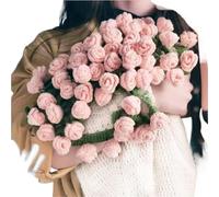 Mazzo di fiori all'uncinetto, coperta con bouquet di fiori all'uncinetto finita, coperta di rose fatta a mano fai da te, for la festa della mamma, compleanno, decorazione for la casa(Pink,80cm 50 flow