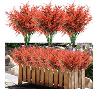Mazzo Fiori Finti Artificiali per Cimitero Fiori di Plastica per Cimitero 10 Pz Decorazioni Piante Finte da Interno Esterno Fiori Finti Realistici per Giardino Patio Lavanda Artificiale (Rosso)