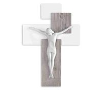 MAZZOLA LUCE Crocifisso da Parete 27x19cm Nuovo Design Moderno Elevata qualità Cristo marmorino Croce Rovere