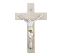 MAZZOLA LUCE Crocifisso da parete 48x30 cm croce nocciola cristo bianco decorato oro Made in italy alta qualità