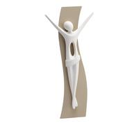 MAZZOLA LUCE Crocifisso design moderno da parete o tavolo 24x13 cm cristo stilizzato in gesso bianco base legno nocciola Made in Italy Elevata qualità