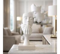 MAZZOLA LUCE Soprammobile scultura da tavolo design moderna volti innamorati gesso bianco base nocciola ottima qualità