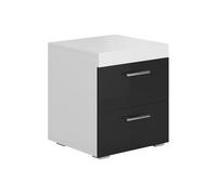 MB Muebles Bonitos, Comodino 2 Cassetti Ciro, Melamina Lucida, Bianco e Nero, 45x50x40cm