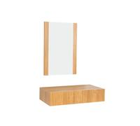 MB Muebles Bonitos, Mobile Ingresso Sospeso con Specchio Amira, Mobile da Entrata con Cassetto e Design a Scanalature, in Melaminico e PVC, Colore Rovere Alba, Ideale per Ingressi e Corridoi