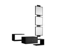 MB Muebles Bonitos, Mobile Ingresso Sospeso Neo, con Specchio e Cassetto, Melamina, Nero Opaco, 99.5x145x22cm