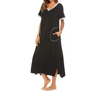 MBACODAI Camicia da Notte da Donna a Maniche Lunghe in Cotone Sciolto con Scollo a V Divisa Camicia da Notte Femminile Autunno Casual Morbido Abito da casa Maxi da Donna (Color : Nero, Size : L)