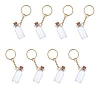 MBAIYO 8 mini bottiglie di vetro da 3 ml, piccole bottiglie di vetro con coperchio in sughero e portachiavi, barattoli trasparenti per incantesimi con coperchio, per fai da te, messaggi, barattoli in