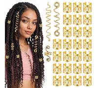 MBAIYO Accessori per capelli in oro per trecce, 28 pezzi Dreadlocks gioielli regolabili in metallo per capelli a spirale per capelli clip per capelli anelli intrecciati perline accessori per donne