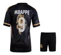 Mbappe - Maglia da calcio per bambini, #9, con maglia, pantaloncini, calze, 4 poster, portachiavi, adesivo e cappello di Natale, maglia da calcio del Real Madrid, per allenamento, tempo libero e