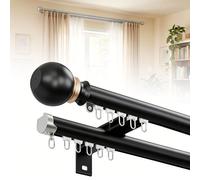 MBBTAG Bastone Doppio per Tende da Interno con Montaggio a Scomparsa, Bastone per Tende in Lega di Alluminio da 100-380cm per Soggiorno, Cucina, Camera da Letto con raccordi(Nero,1.9m(6.2ft))
