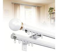 MBBTAG Bastone Doppio per Tende da Interno con Montaggio a Scomparsa, Bastone per Tende in Lega di Alluminio da 100-380cm per Soggiorno, Cucina, Camera da Letto con raccordi(Bianco,3.2m(10.5ft))