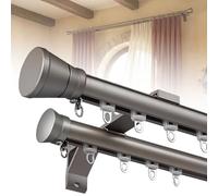 MBBTAG Binario Doppio per Tende da Interni 100-400 cm per Tende Pesanti e Oscuranti Supporti Rinforzati, Compatibile con Ganci e Anelli - per Soggiorno e Camera da Letto(Gray,3.2m(10.5ft))