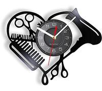 mbbvv Orologio da parete con dischi in vinile Strumenti per parrucchieri Orologio da parete Parrucchiere Asciugacapelli Pettine Forbici Led Light Wall Hanging Watch Decorazione