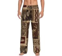 MBCbjg Pantaloni pigiama da uomo con stampa di cervo alce e orso, morbidi pantaloni da notte con tasche, pigiama leggero per dormire e rilassarsi comodamente, Nero , L