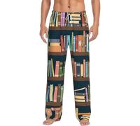 MBCbjg Pantaloni pigiama da uomo con stampa di topi di biblioteca, morbidi pantaloni da notte con tasche, pigiama leggero per dormire e rilassarsi, bianco, L