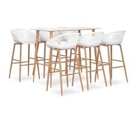 MBDRKVGF Set da bar da 7 pezzi, bianco, tavolo e 6 sedie in MDF e metallo | Include 6 sgabelli, con effetto legno a trasferimento termico, design moderno a rete