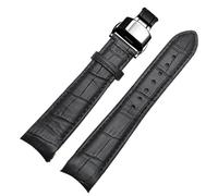 MBello Cinturini per orologio da uomo con estremità curva in vera pelle con fibbia a farfalla, Blackxblack Clasp, 21mm