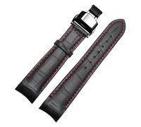 MBello Cinturini per orologio da uomo con estremità curva in vera pelle con fibbia a farfalla, Blackxred Black, 20mm