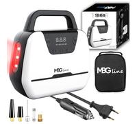 MBG line® Compressore aria portatile auto 1866, pompa elettrica 12V 230V | mini compressore con display digitale, luce LED e set di adattatori | pompa d'aria per auto, moto, bicicletta e altro ancora