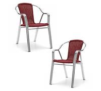 MBH - Sedia in alluminio curvato color bordeaux con intreccio per la ristorazione. Sedia per terrazza e interni di bar e ristorante (confezione da 2 unità)