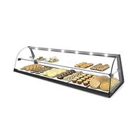 MBH - Vetrina neutra in vetro curvo da 120cm e 2 ripiani per la ristorazione. Espositore da banco neutro per bar e ristoranti. Senza LED.