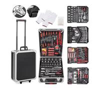 MBI - Valigetta attrezzi completa con 318 Pezzi con 4 scomparti removibili, ruote e manico, Carrello porta attrezzi 51x36x20 Cm, cassetta da lavoro fai da te