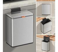 Mbillion Pattumiera da appendere per compost, con coperchio, in acciaio inox, da 5,5 litri, per armadietti da cucina, da montare sulla porta, sotto il lavandino, la porta del camper, il bagno, argento