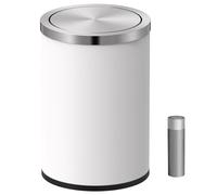 Mbillion Small Trash Can with Swing Lid 2.4 Gallons/9 Liter, Mini Trash Can with lid, Stainless Steel Cylindrical Garbage Can for Home and Office Bathroom Bedroom, for Ground and Desktop White