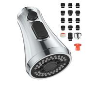 Mbillion Testa di ricambio universale per rubinetto da cucina, cromata lucida, 3 funzioni, in ABS, ugello estraibile con 14 adattatori, compatibile con Moen, Delta, Kohler, WEWE American Standard