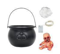 Mbiyhggta Halloween bollitore con luci, cazzo di cauldone nero-cauldron-black-black, un po 'inquietante, un'atmosfera inquietante, oggetti inquietanti per il tavolo d'ingresso, festa di Halloween, gab