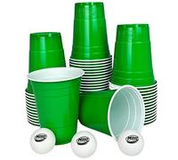 MBP My Beer Pong Set di 50 bicchieri di plastica verde + 3 palline - 473 ml - per alimenti e robusti, riutilizzabili e adatti per la lavastoviglie