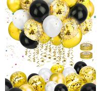 Mbsomnus Palloncini Oro 60 Pezzi Palloncini Matrimonio Bianchi Neri 12 Pollici Palloncini con Coriandoli Palloncini Elio Palloncini Compleanno per Decor Laurea Anniversario Comunione Battesimo