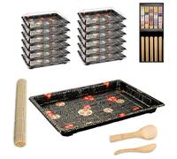 Mbsomnus Set da 20 pezzi per sushi, 12 piatti da portata con coperchio, 1 tappetino per sushi, 5 paia di bacchette, 1 spargiso e paletta per cibo per feste, buffet, noci, sushi