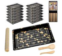 Mbsomnus Set da 20 pezzi per sushi - 12 piatti da portata con coperchio, contenitore riutilizzabile Meal Prep, tappetino per sushi, 5 paia di bacchette, spargiso e pagaia per cene e buffet