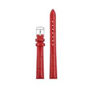 MBUIOPJ Cinturino in vera pelle compatibile con Casio LQ400D7AEF LTP-V007 Cinturino in pelle di mucca 14 mm Rosso Verde Rosa Marrone Piccola taglia Accessorio da donna(Red-silver)