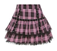 MBVFD Lolita Cake Minigonne Gotico Harajuku Ragazze Viola Rosa Plaid Gonna A Pieghe Punk Dolce Pizzo Kawaii Costume Cosplay