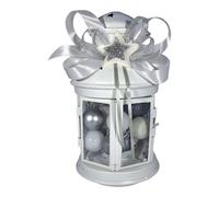 MC® Lanterna Bianca Natalizia con palline Argento e Bianche Addobbi per Albero di Natale Casa Ufficio sopra Camino Centrotavola Mc Composizioni