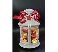 MC® Lanterna Bianca Natalizia con Palline Rosse ideale per Casa Ufficio per abbellire Camino Albero di Natale o Centrotavola Mc Composizioni