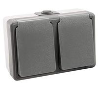 MC POWER - Doppia presa per ambienti umidi | SECURE | grigio, IP44